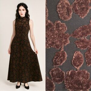 Y2K Vintage Maxi Dress Velvet Burnout Sz 12 Sheer Black Brown Floral Whimsigoth